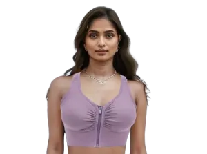 10121 - Front-Zip Cross-Body Style Supportive Yoga Bra