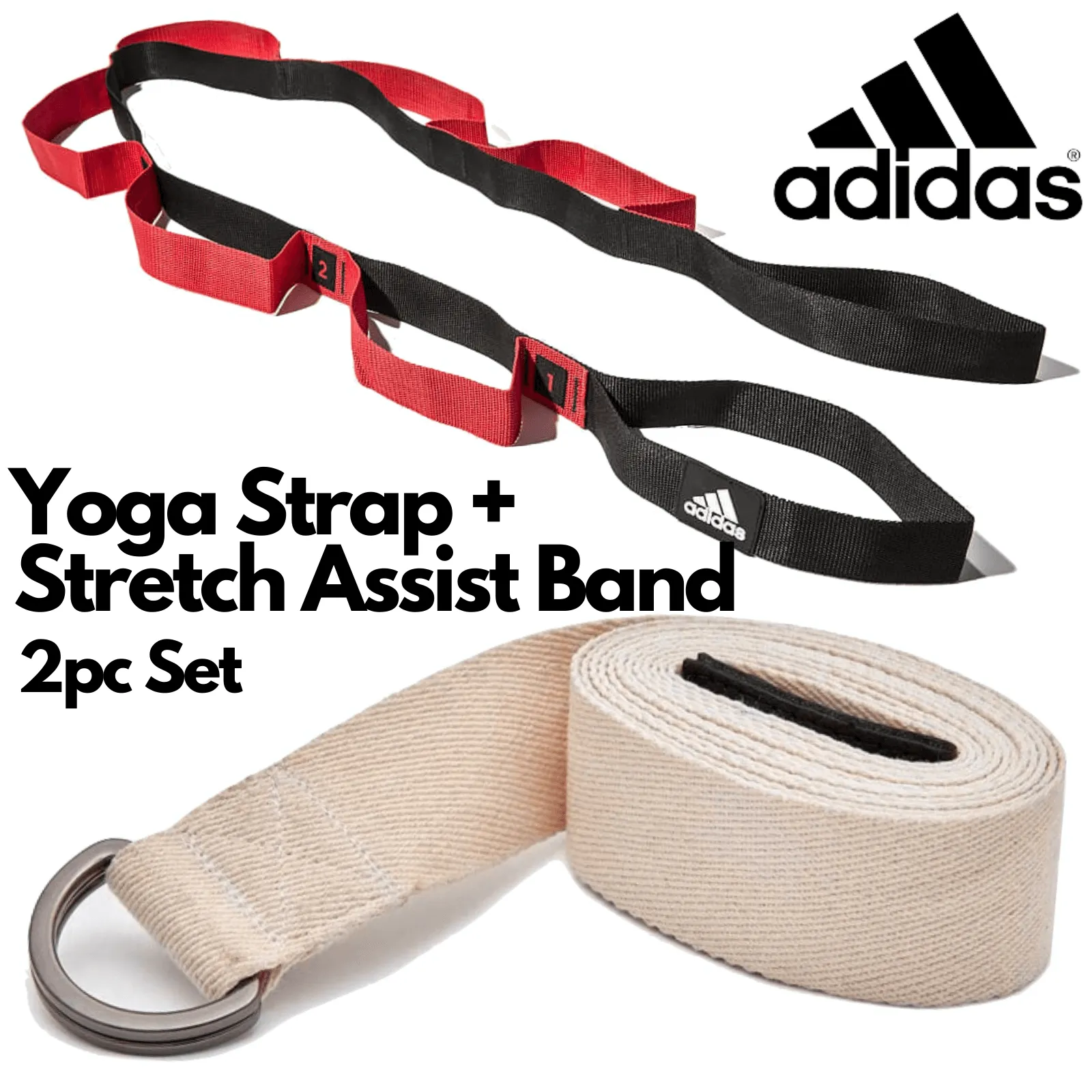 2pc Set Adidas Stretch Assist Band Looped   Yoga Strap 2.5m Long Adjustable Belt
