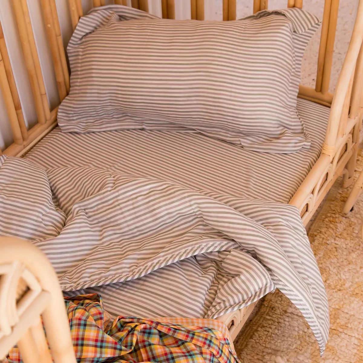 3 Piece Crib Set - Sage & Grey Pinstripe