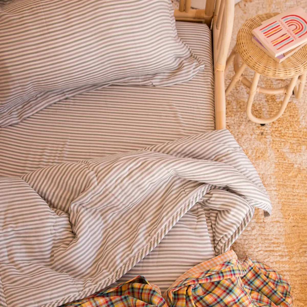 3 Piece Crib Set - Sage & Grey Pinstripe
