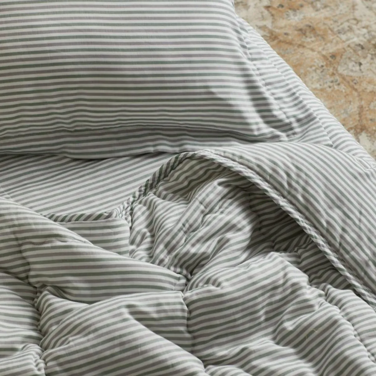 3 Piece Crib Set - Sage & Grey Pinstripe