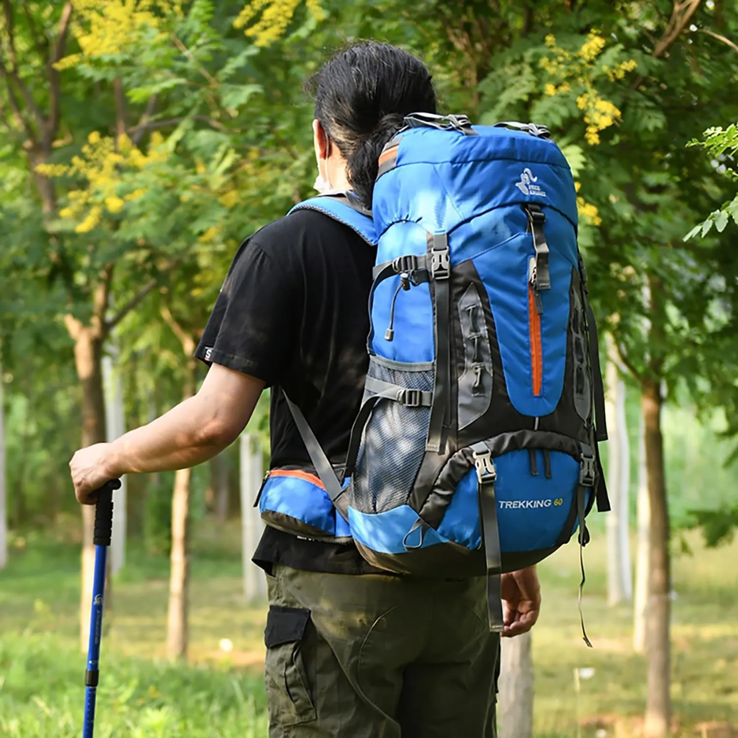 60L Hiking Camping Backpack with Rain Cover, Waterproof Large Capacity Outdoor Sport Travel Daypack Climbing Touring (Black)