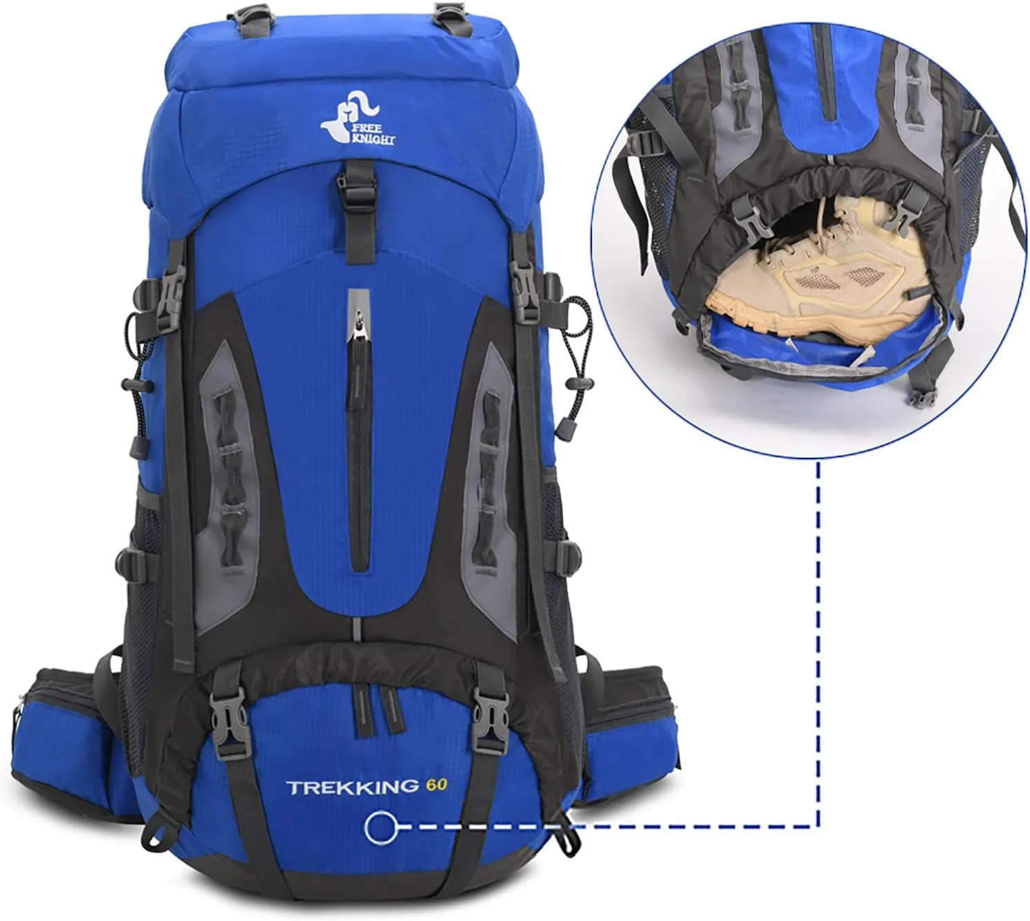 60L Hiking Camping Backpack with Rain Cover, Waterproof Large Capacity Outdoor Sport Travel Daypack Climbing Touring (Black)