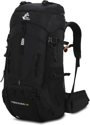 60L Hiking Camping Backpack with Rain Cover, Waterproof Large Capacity Outdoor Sport Travel Daypack Climbing Touring (Black)