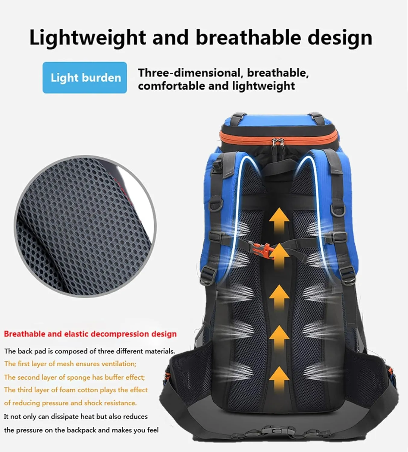 60L Hiking Camping Backpack with Rain Cover, Waterproof Large Capacity Outdoor Sport Travel Daypack Climbing Touring (Black)