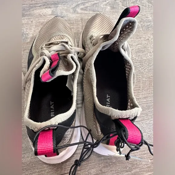 Ariat Ignite Eco Upper Mesh Lace Up Olive Green &amp; Pink Athletic Shoe - Size 9.5