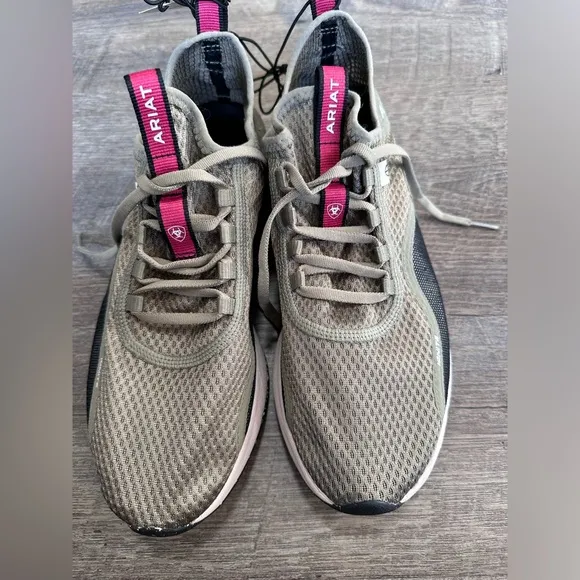 Ariat Ignite Eco Upper Mesh Lace Up Olive Green &amp; Pink Athletic Shoe - Size 9.5