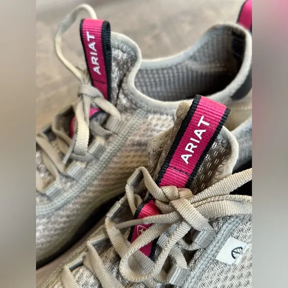 Ariat Ignite Eco Upper Mesh Lace Up Olive Green &amp; Pink Athletic Shoe - Size 9.5