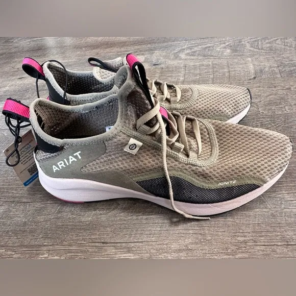 Ariat Ignite Eco Upper Mesh Lace Up Olive Green &amp; Pink Athletic Shoe - Size 9.5