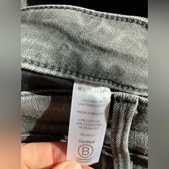 Athleta Skulptek Ultra Skinny Grey Wash Jeans High Waisted 8 Tall w/ Zip Pocket