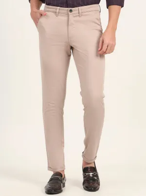 Beige Solid Neo Fit Casual Trouser | Greenfibre