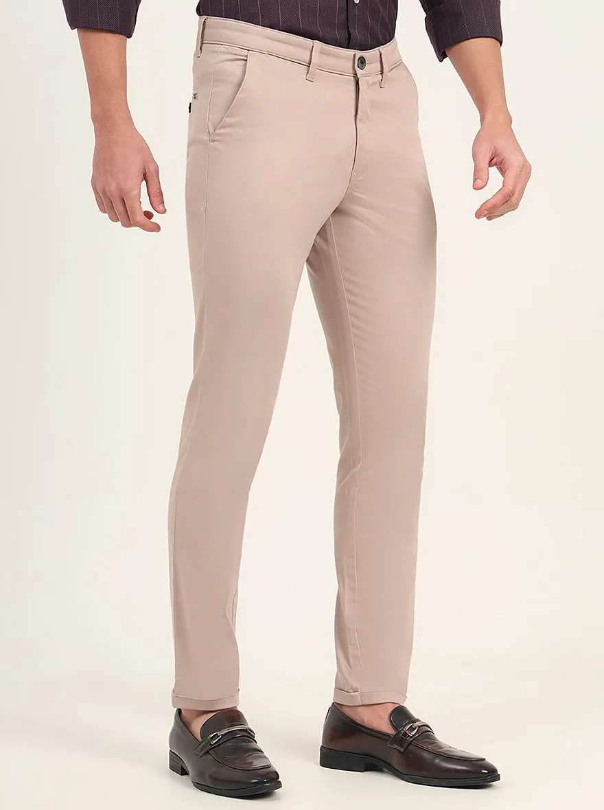 Beige Solid Neo Fit Casual Trouser | Greenfibre