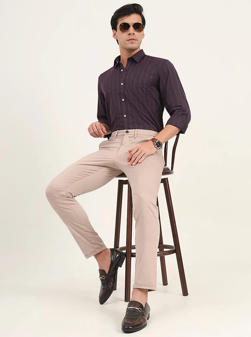 Beige Solid Neo Fit Casual Trouser | Greenfibre