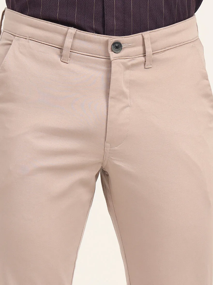 Beige Solid Neo Fit Casual Trouser | Greenfibre