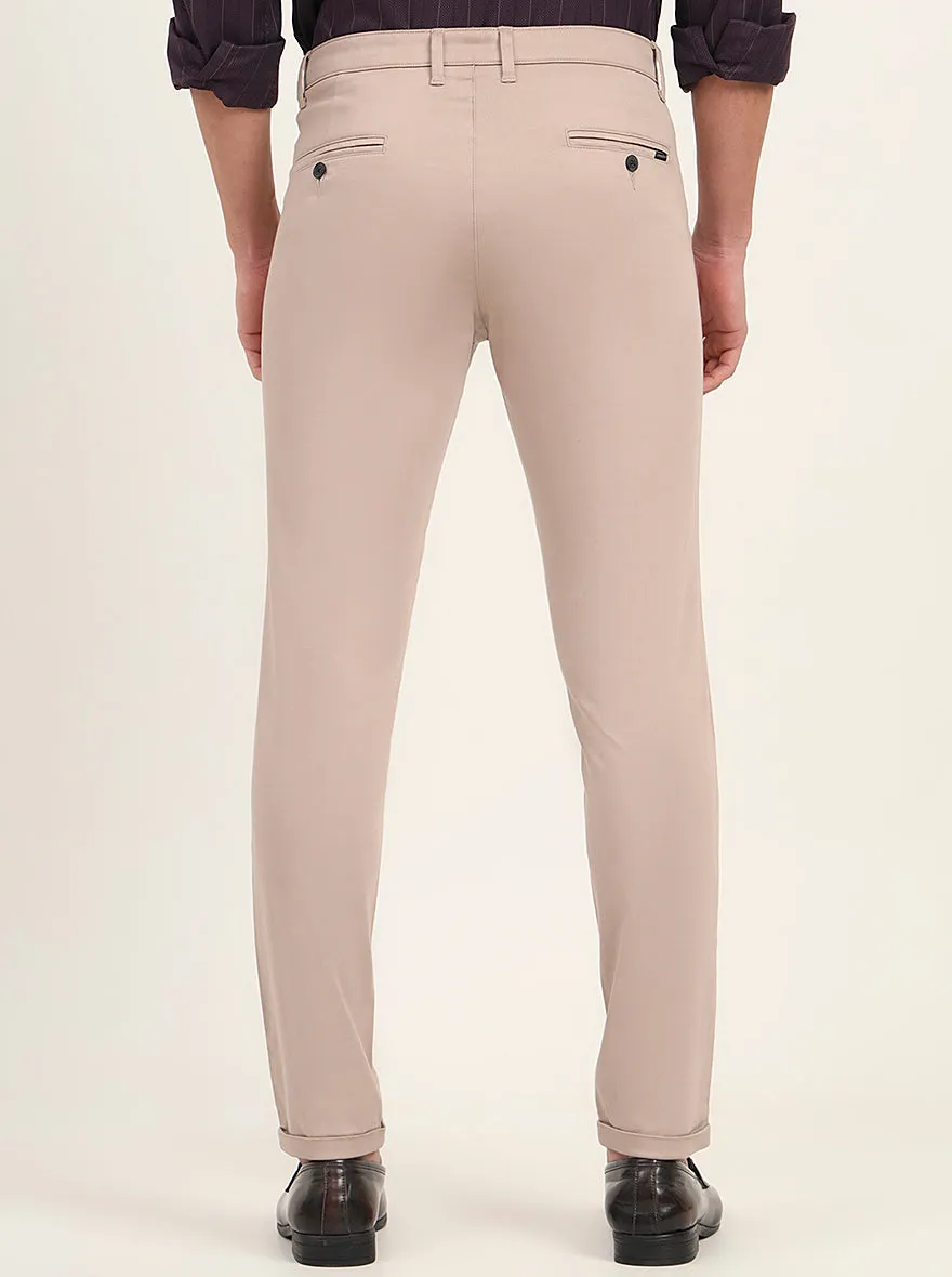 Beige Solid Neo Fit Casual Trouser | Greenfibre