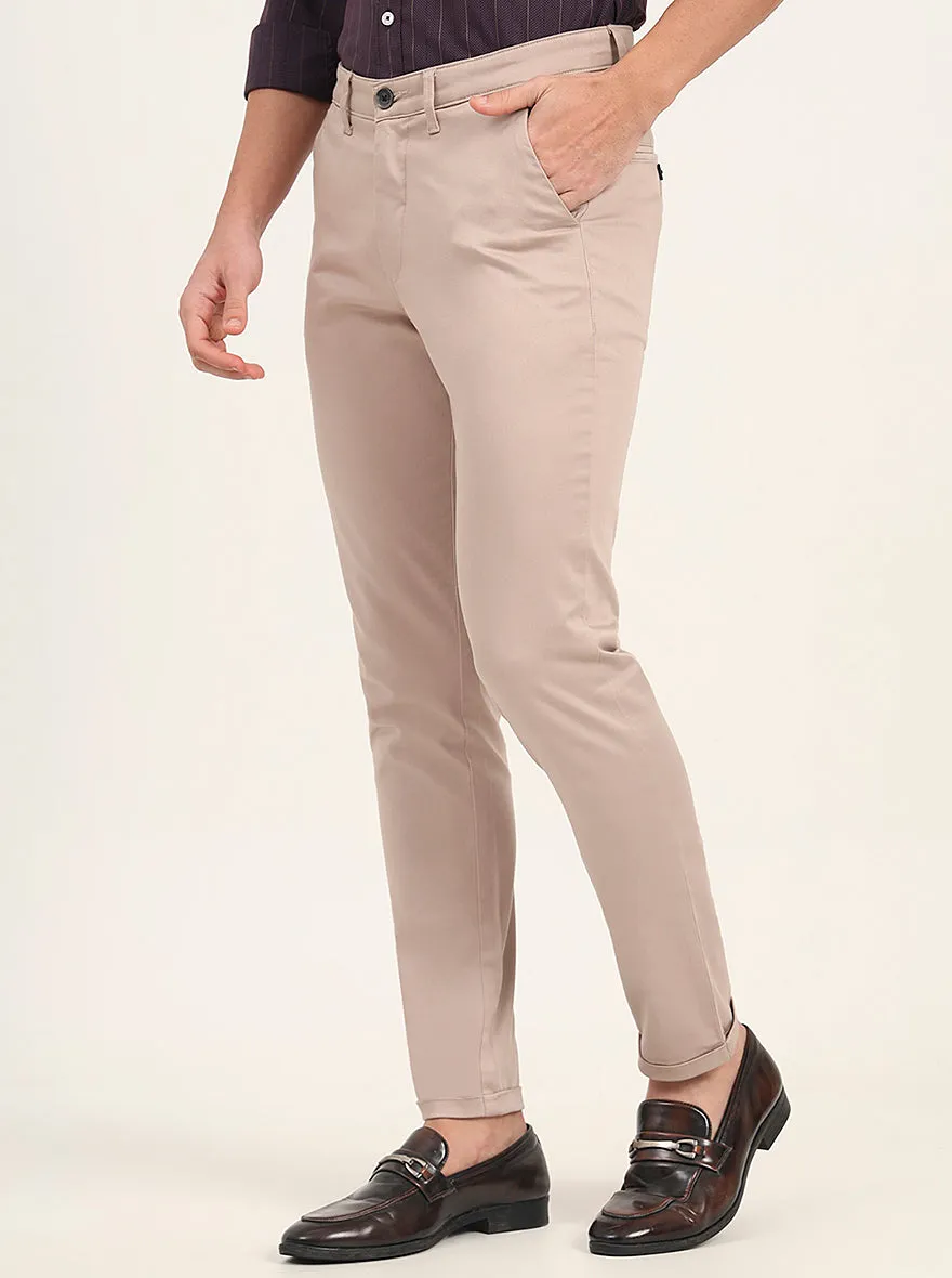 Beige Solid Neo Fit Casual Trouser | Greenfibre