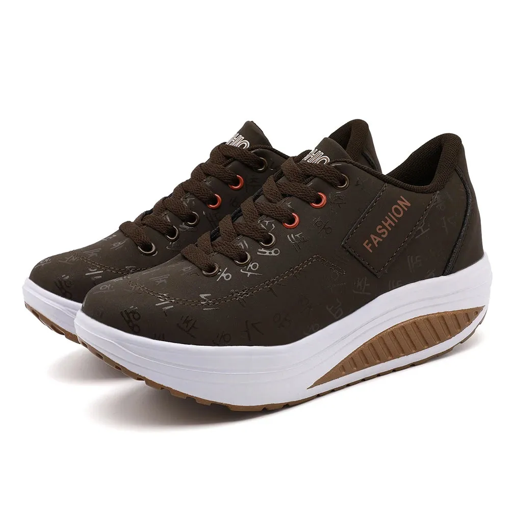 Casual Sports Shoes - Breathable, Comfortable, Wedge Heel, Thick Sole, Lace-Up Sneakers for Ladies