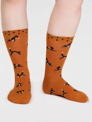 Chai Yoga Cat Bamboo Socks in Turmeric Yellow by Thought, Size 4-7