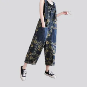 Chic boho floral baggy women's jeans overall