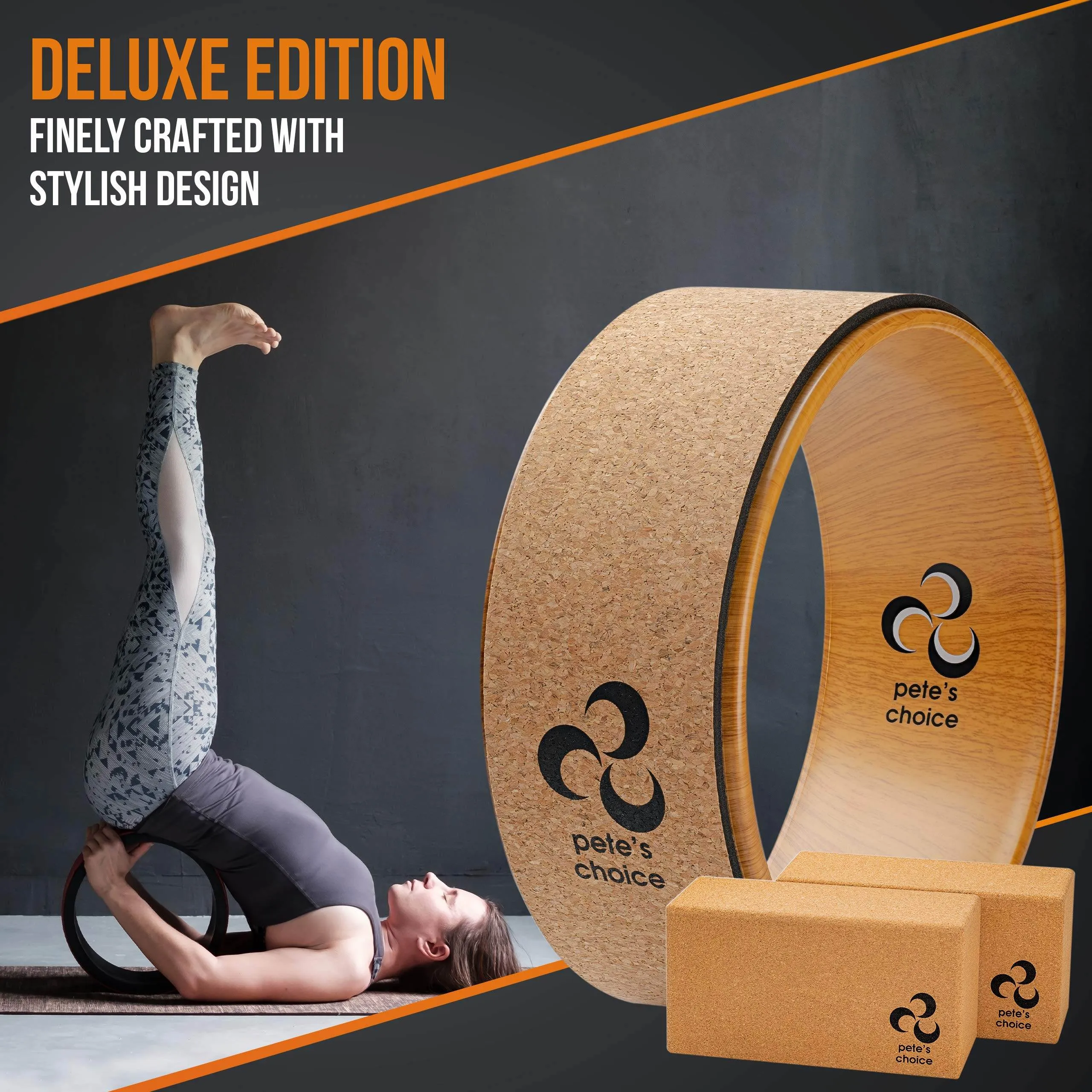 Cork Yoga Wheel, Cork Yoga Blocks - Extra Firm High Density Yoga Bricks I Natural & Eco-Friendly. Bonus eBook & Free Yoga Strap