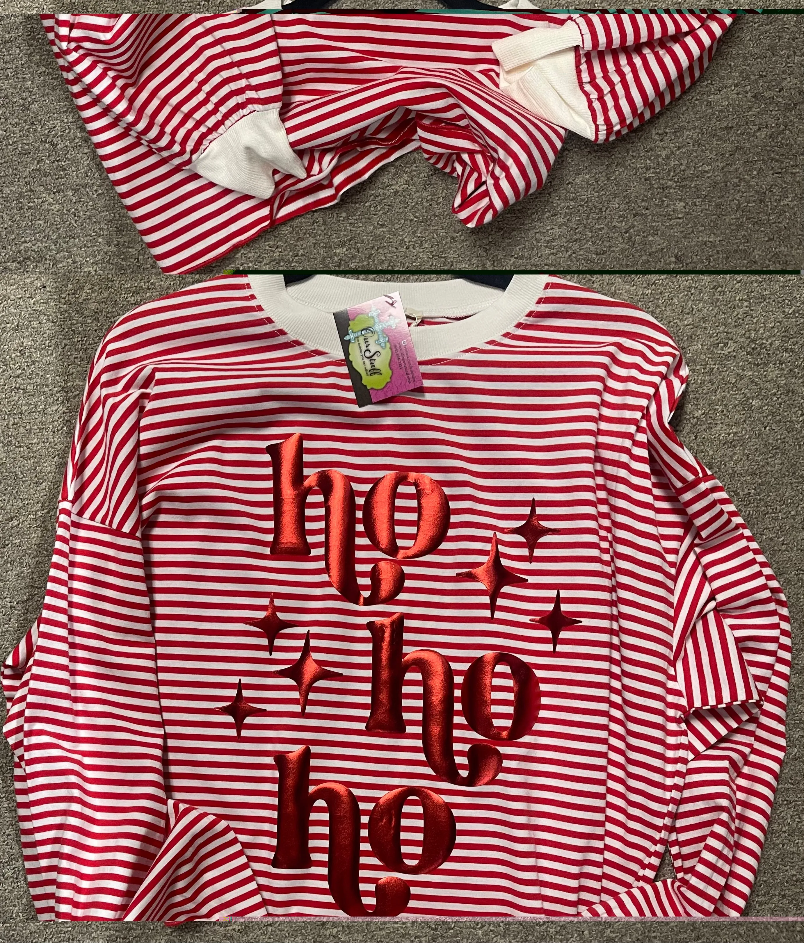 Custom Ho Ho Ho Striped Long Sleeve Tee