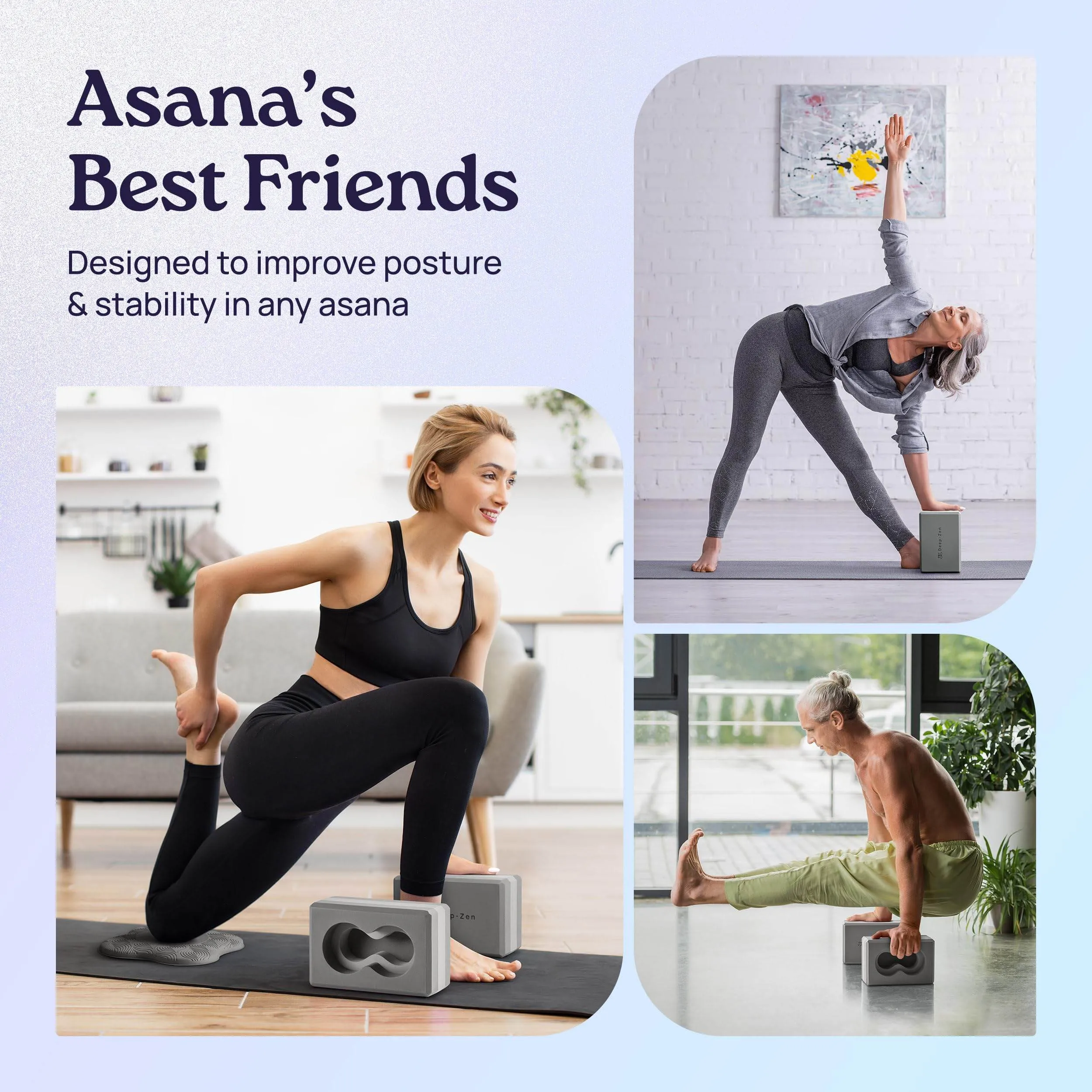 Deep-Zen® Yoga Blocks Wrist Support; Yoga Blocks 2 Pack w/Knee Pads; Yoga Blocks 2 Pack with Strap to Put Less Weight on Wrists; Durable, Versatile Yoga Brick Exercise Block Set, Blocks Yoga - Grey