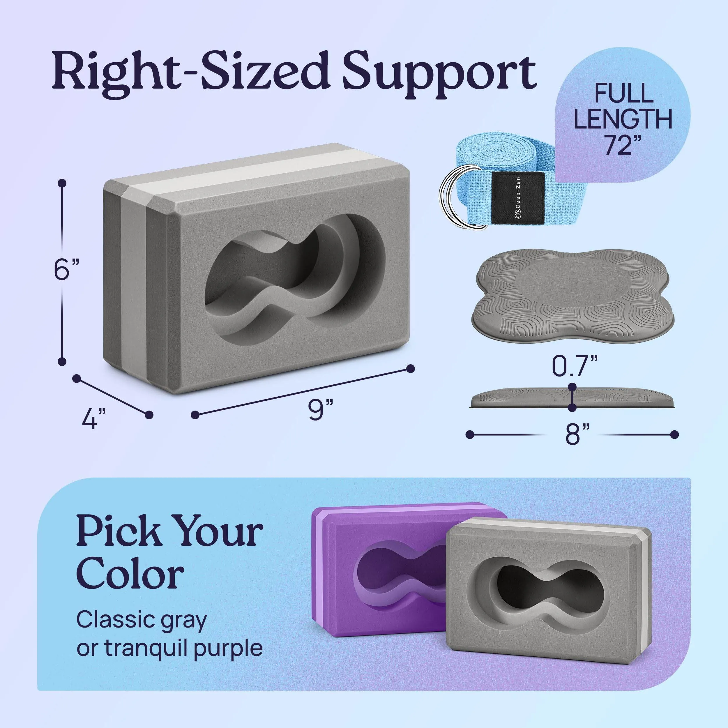 Deep-Zen® Yoga Blocks Wrist Support; Yoga Blocks 2 Pack w/Knee Pads; Yoga Blocks 2 Pack with Strap to Put Less Weight on Wrists; Durable, Versatile Yoga Brick Exercise Block Set, Blocks Yoga - Grey