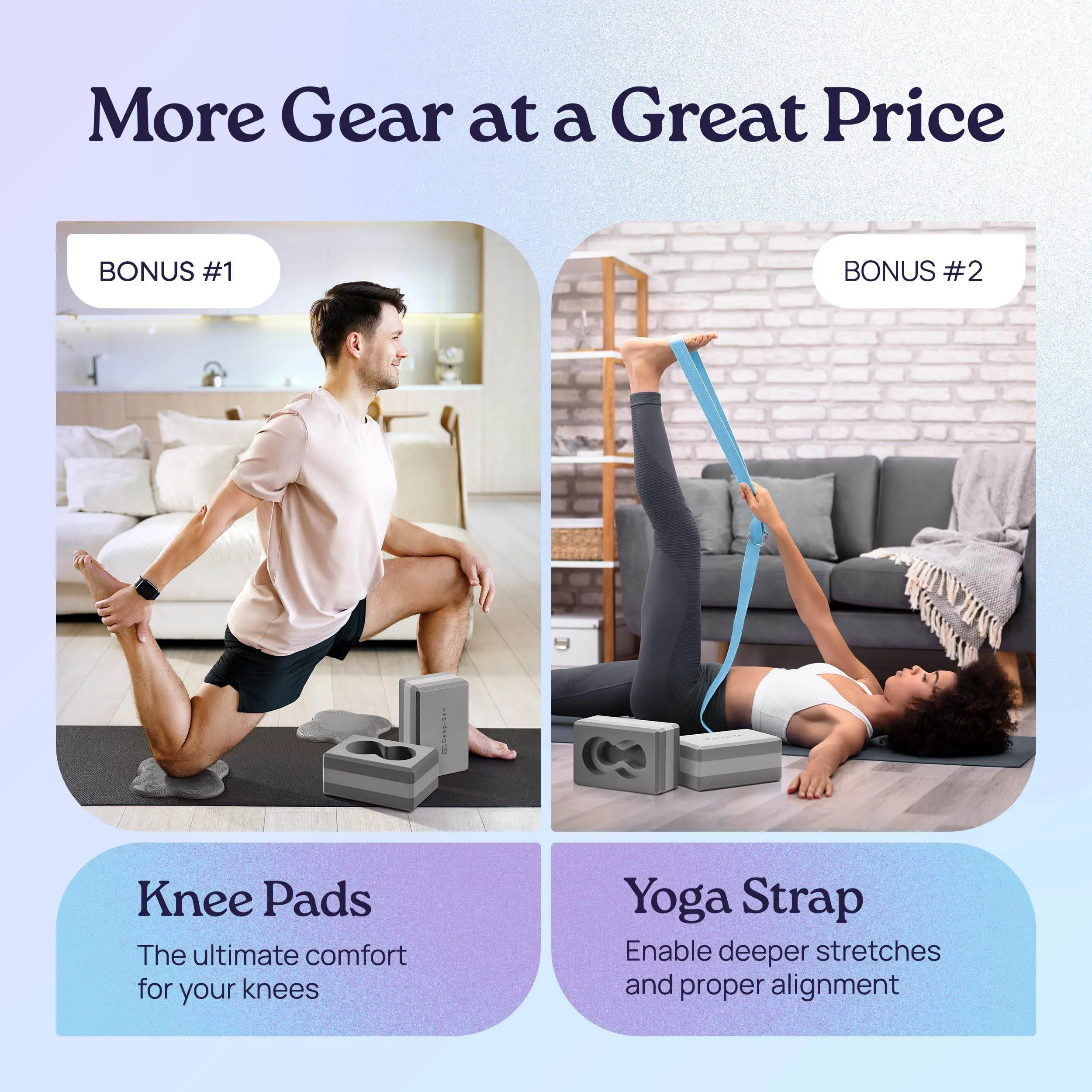 Deep-Zen® Yoga Blocks Wrist Support; Yoga Blocks 2 Pack w/Knee Pads; Yoga Blocks 2 Pack with Strap to Put Less Weight on Wrists; Durable, Versatile Yoga Brick Exercise Block Set, Blocks Yoga - Grey