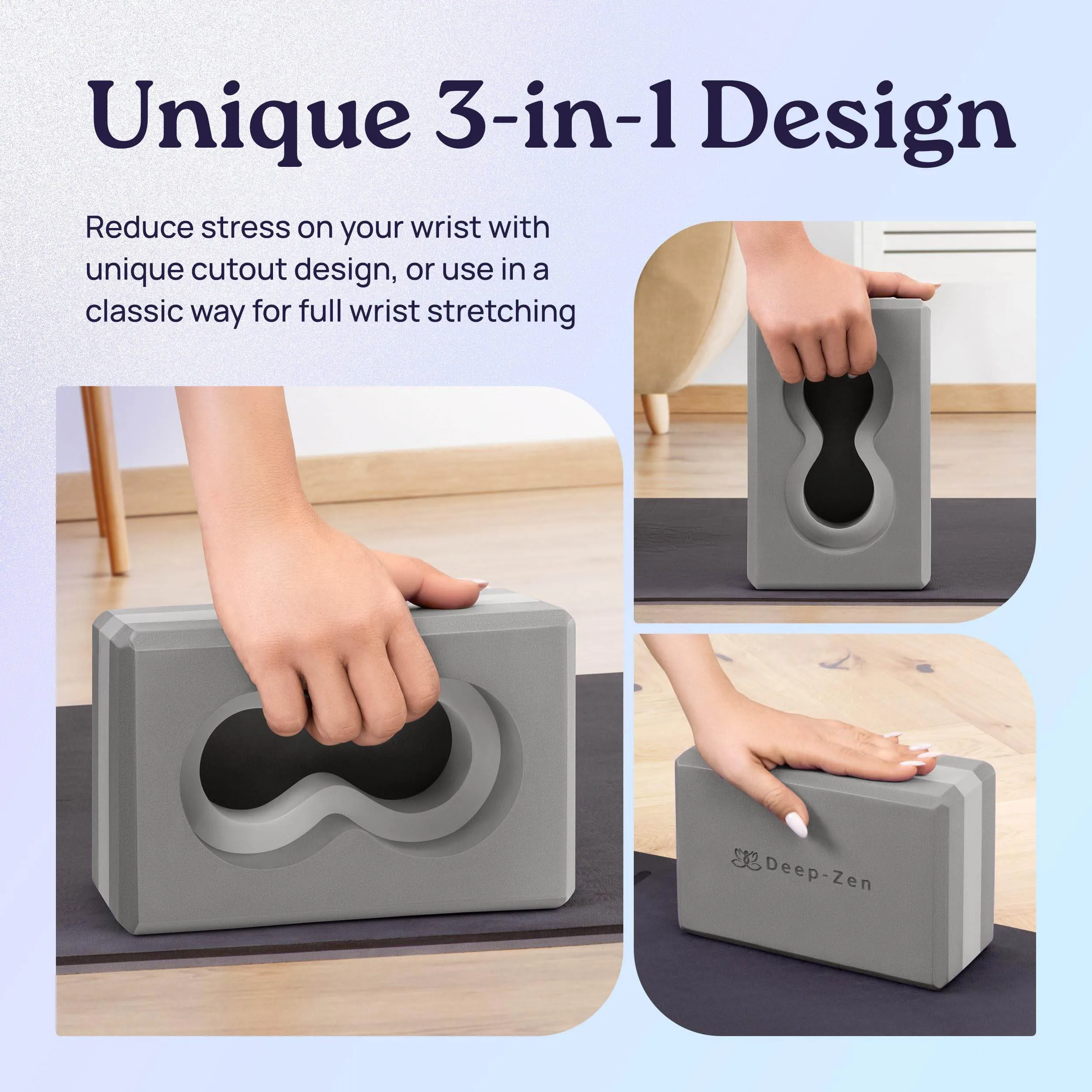 Deep-Zen® Yoga Blocks Wrist Support; Yoga Blocks 2 Pack w/Knee Pads; Yoga Blocks 2 Pack with Strap to Put Less Weight on Wrists; Durable, Versatile Yoga Brick Exercise Block Set, Blocks Yoga - Grey