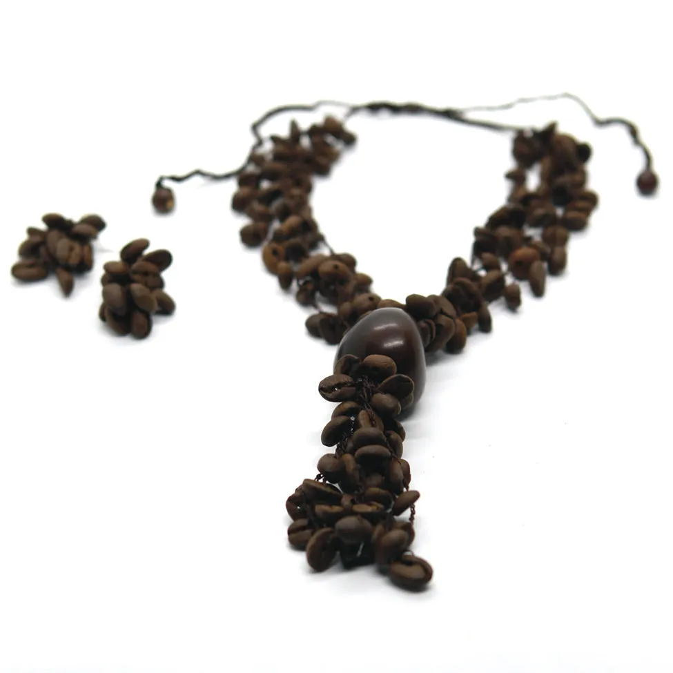 Earthy: Long Coffee Beans Necklace Set