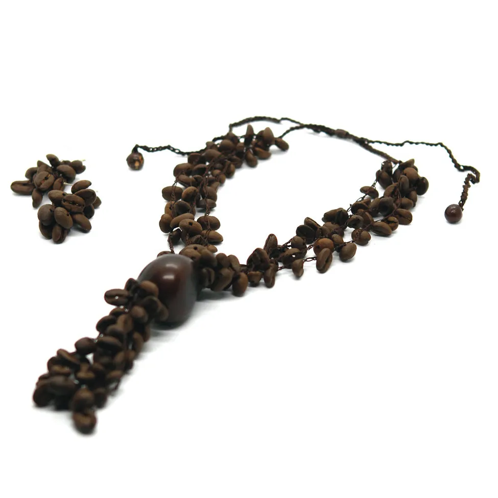 Earthy: Long Coffee Beans Necklace Set