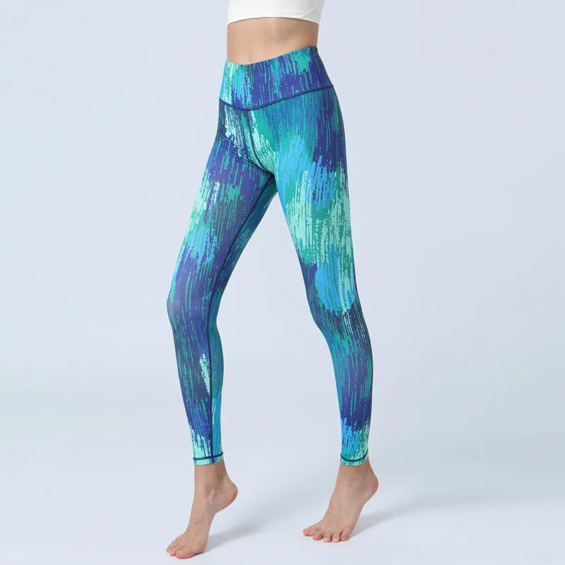 Fashion Leaves Printed Yoga Pants trendy Women's High Waist Hip Lifting Sports Fitness Leggings