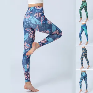Fashion Leaves Printed Yoga Pants trendy Women's High Waist Hip Lifting Sports Fitness Leggings