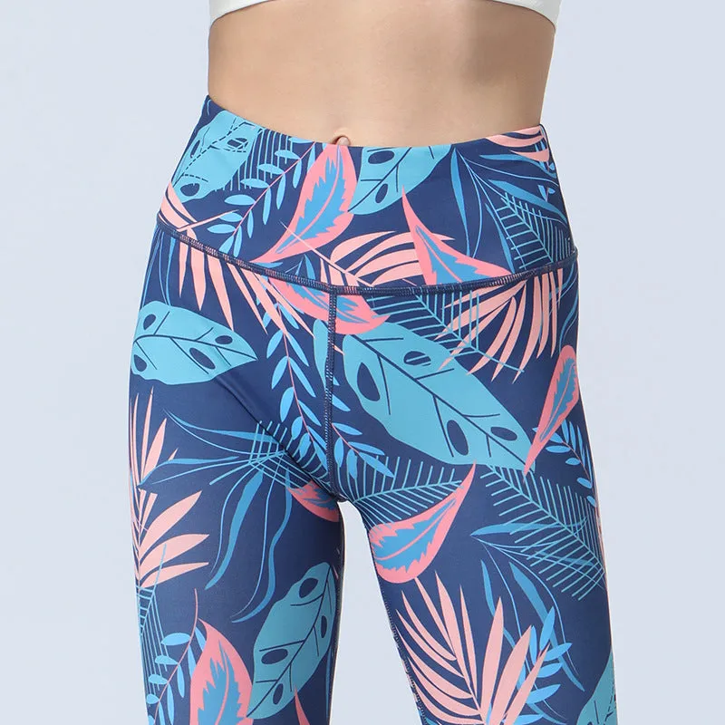 Fashion Leaves Printed Yoga Pants trendy Women's High Waist Hip Lifting Sports Fitness Leggings