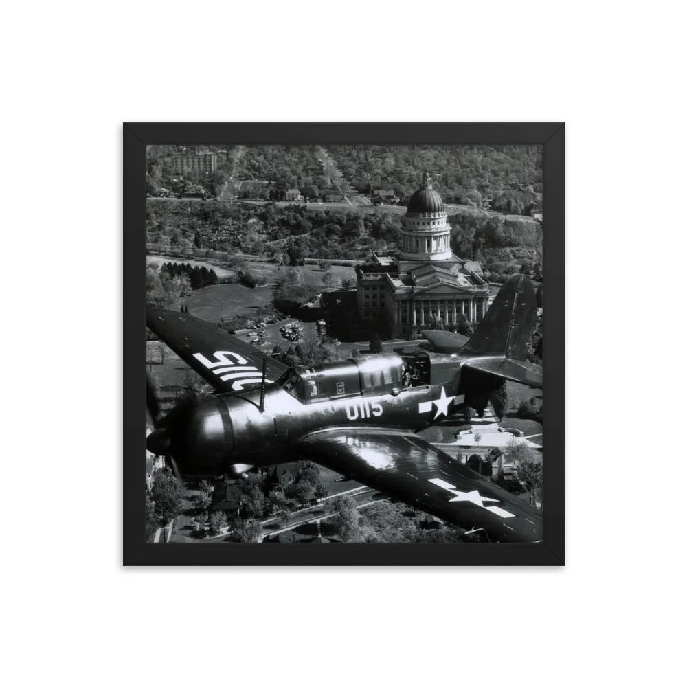 Framed poster - Military fighter flies over capital in 1945.