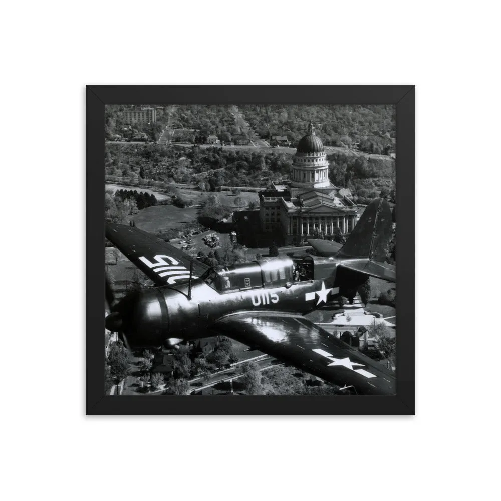 Framed poster - Military fighter flies over capital in 1945.