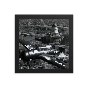 Framed poster - Military fighter flies over capital in 1945.