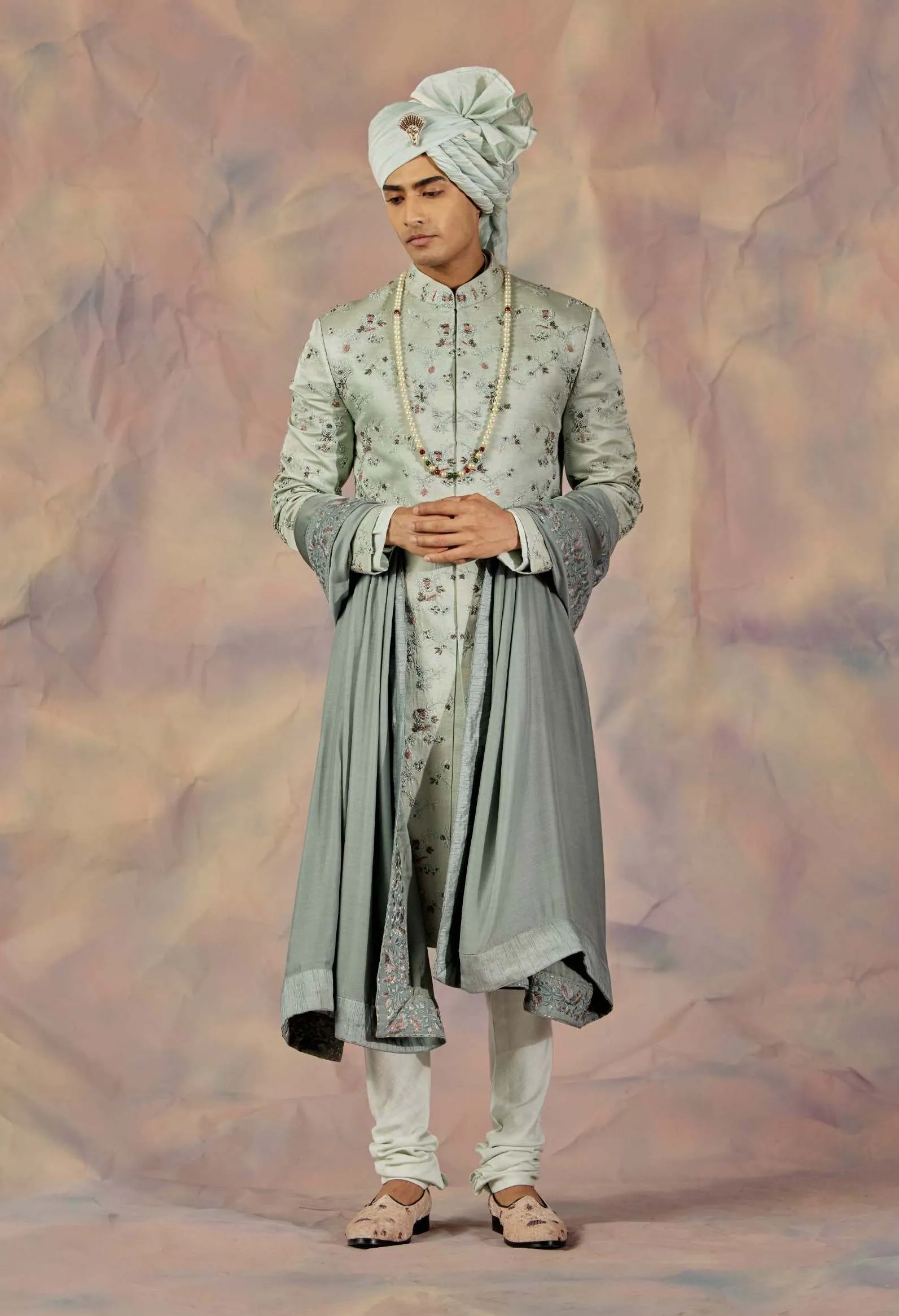 Green Embroidered Sherwani Set