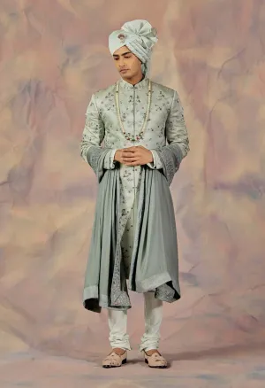 Green Embroidered Sherwani Set
