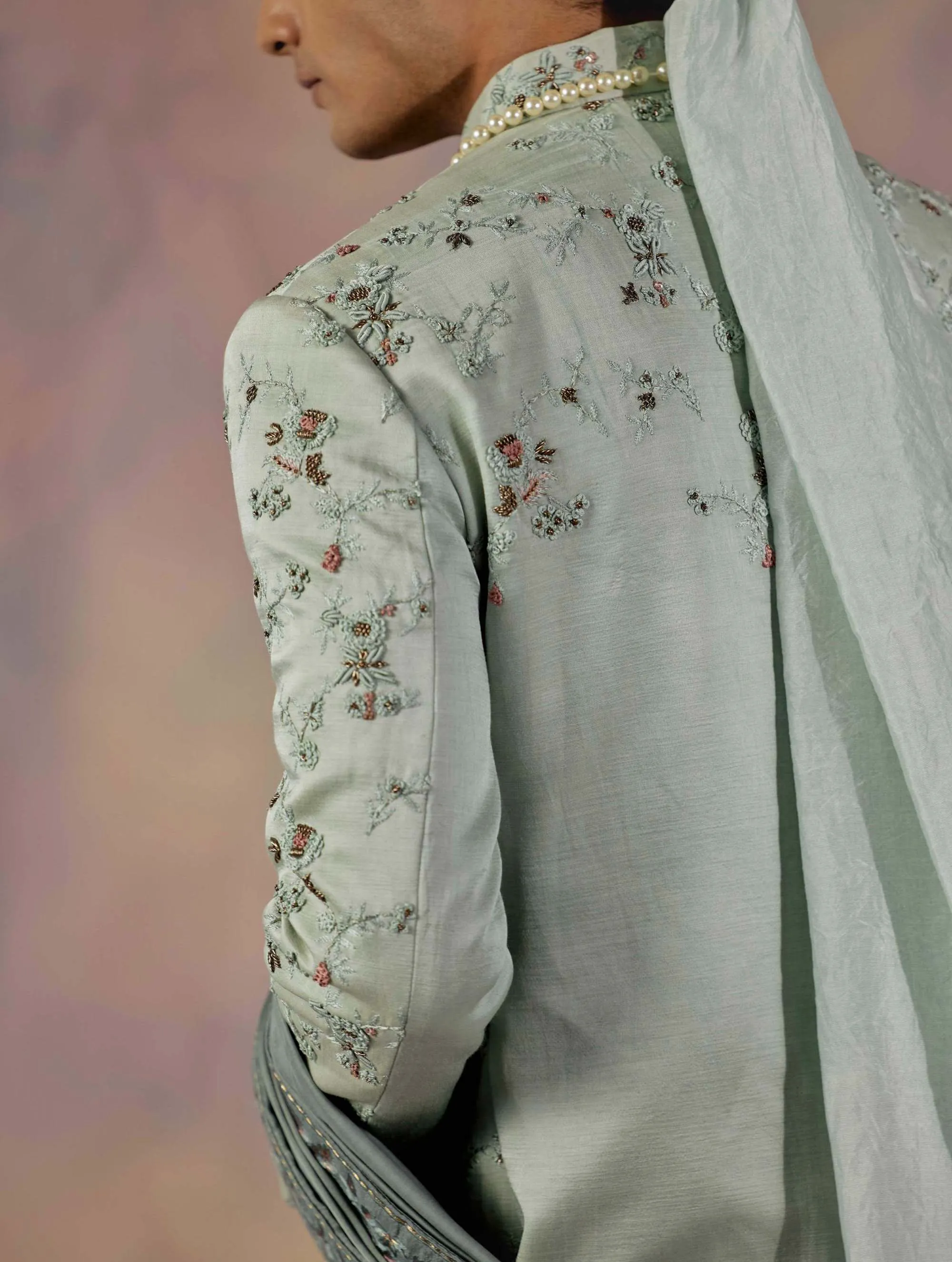 Green Embroidered Sherwani Set