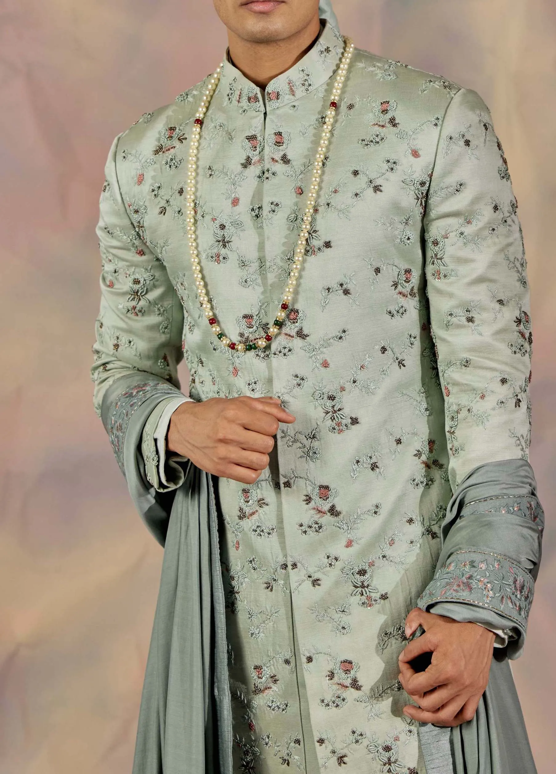 Green Embroidered Sherwani Set