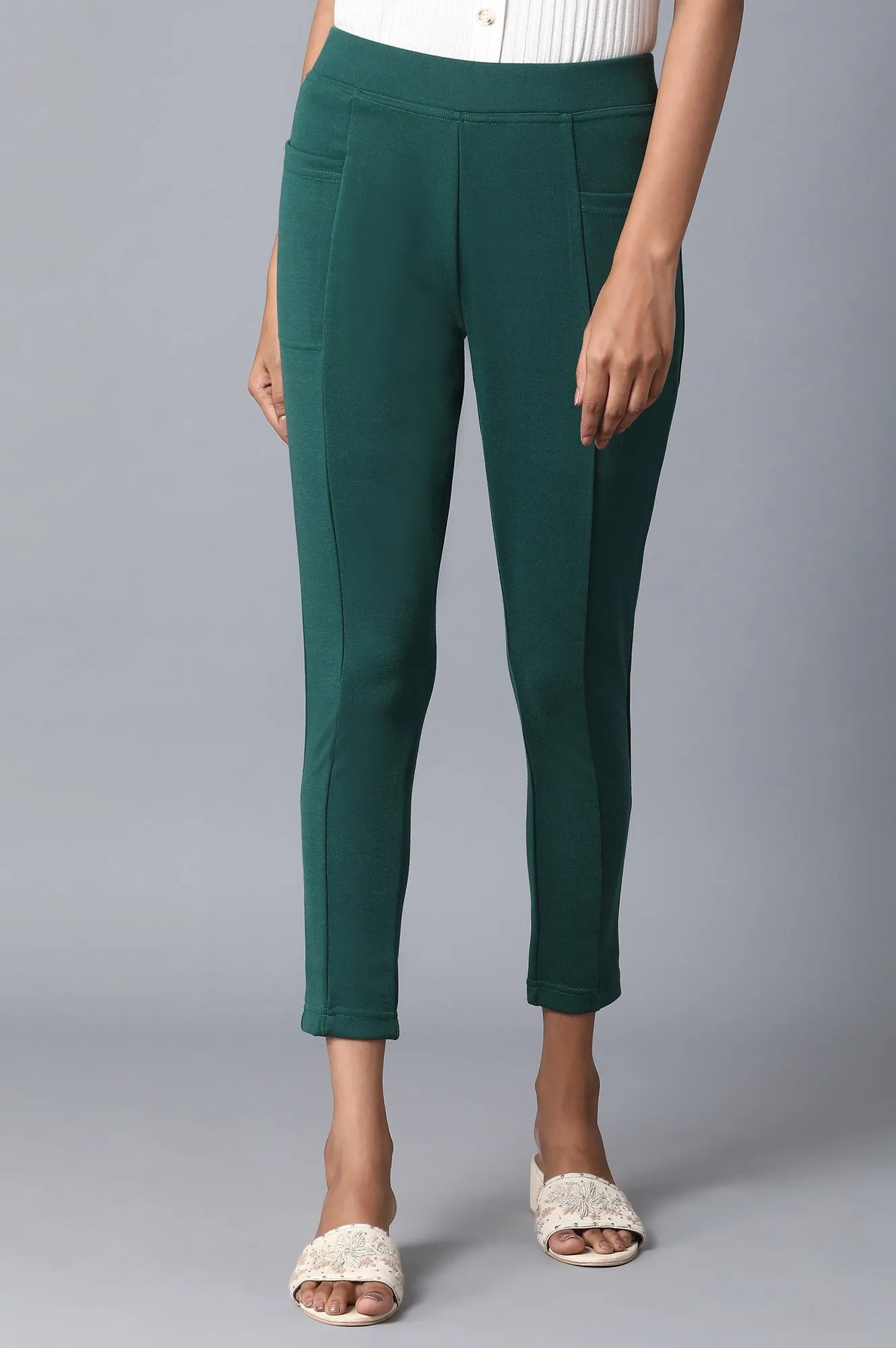 Green Solid Yoga Tights