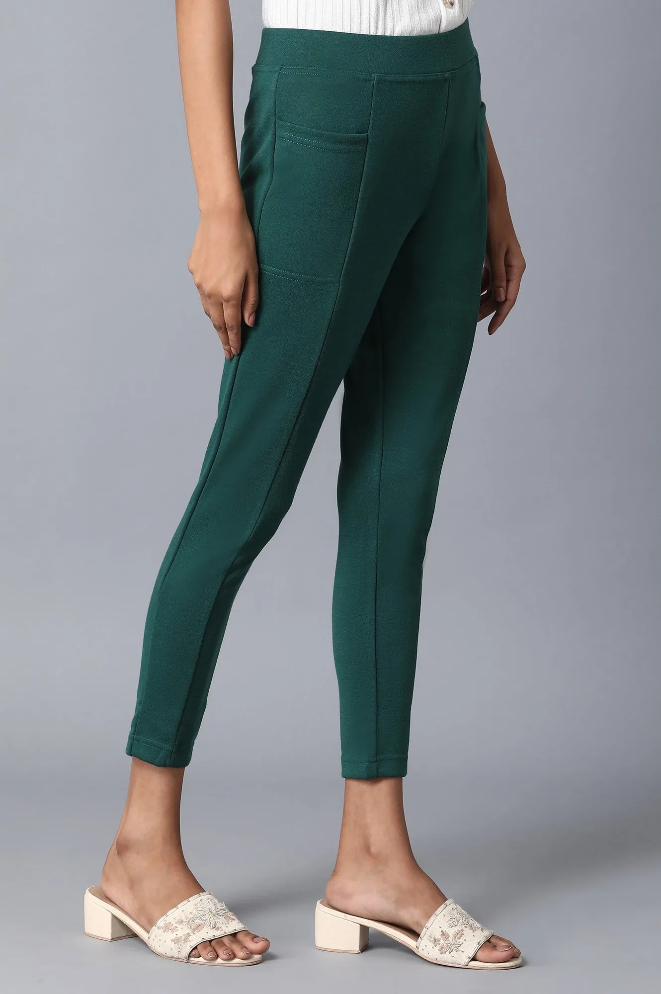 Green Solid Yoga Tights