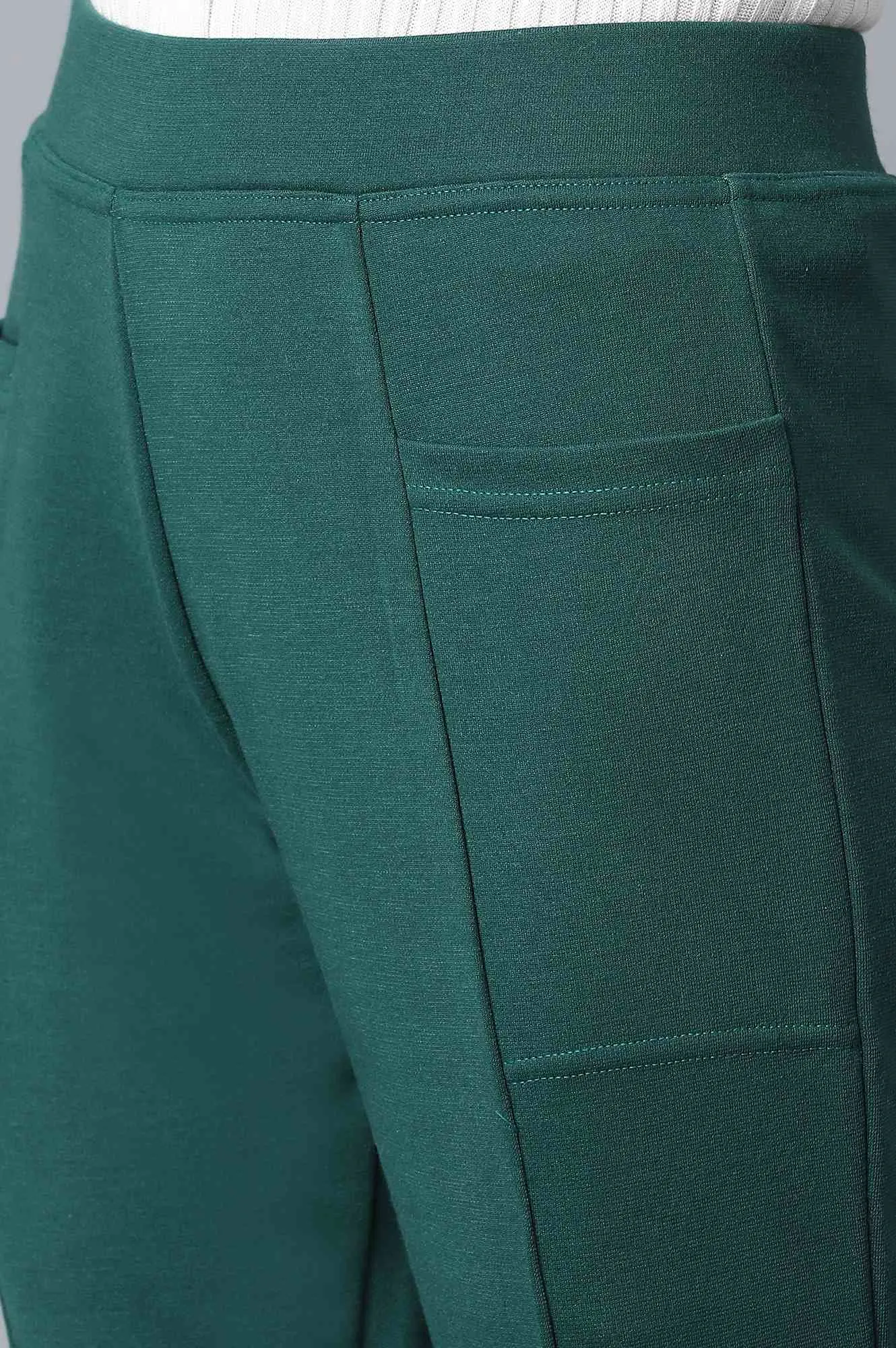 Green Solid Yoga Tights