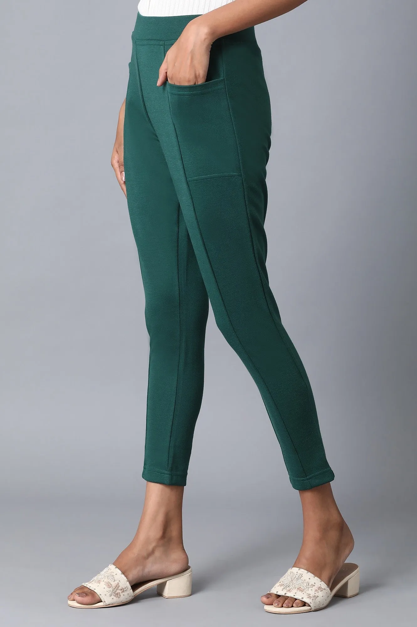 Green Solid Yoga Tights
