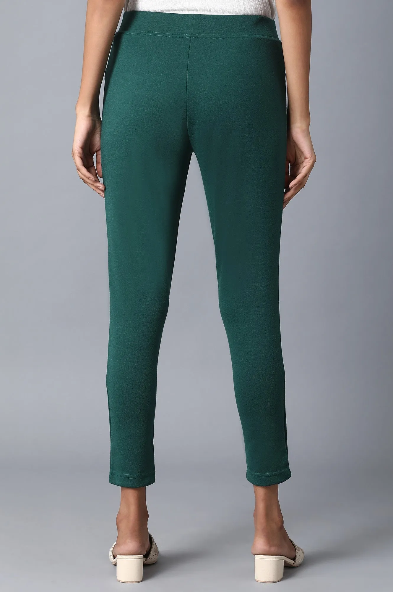 Green Solid Yoga Tights