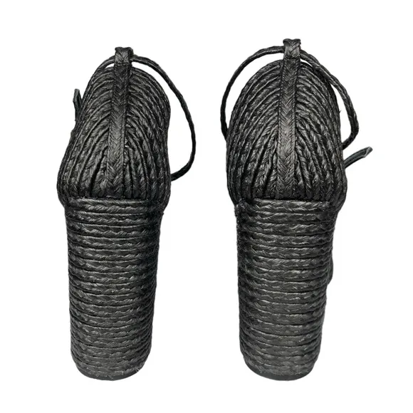 House of Harlow Revolve Cava Woven Raffia Black Ankle Strap Heel Sandal 10