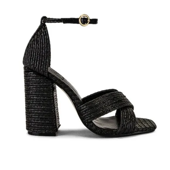 House of Harlow Revolve Cava Woven Raffia Black Ankle Strap Heel Sandal 10