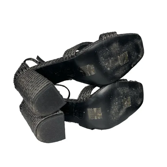 House of Harlow Revolve Cava Woven Raffia Black Ankle Strap Heel Sandal 10