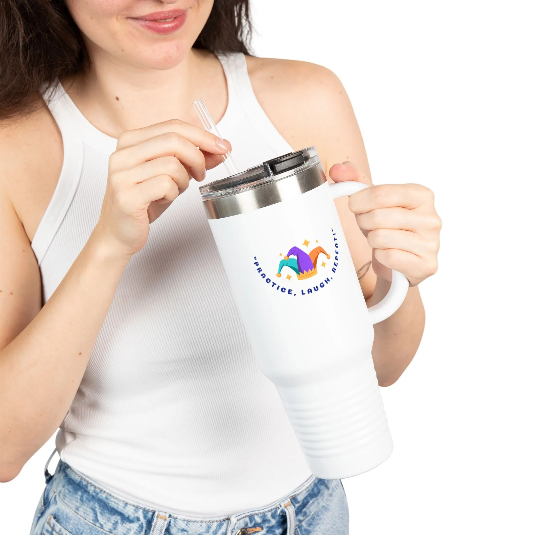Inspirational Insulated Travel Mug - 40oz - Practice, Laugh, Repeat
